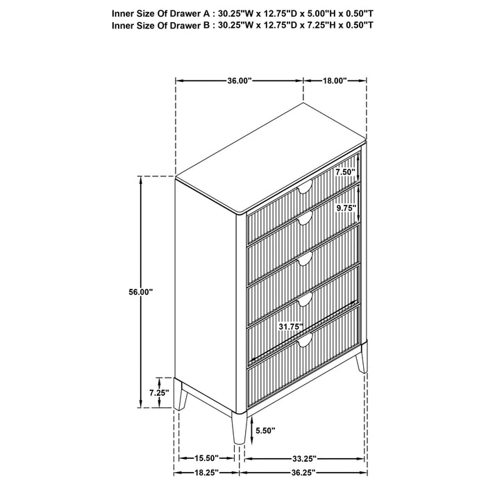 Brookmead 5 - drawer Bedroom Chest Black - Walo Furniture