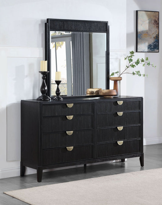 Brookmead 8 - drawer Dresser with Mirror Black - Walo Furniture