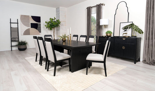 Brookmead 9 - piece Extension Leaf Dining Table Set Black - Walo Furniture