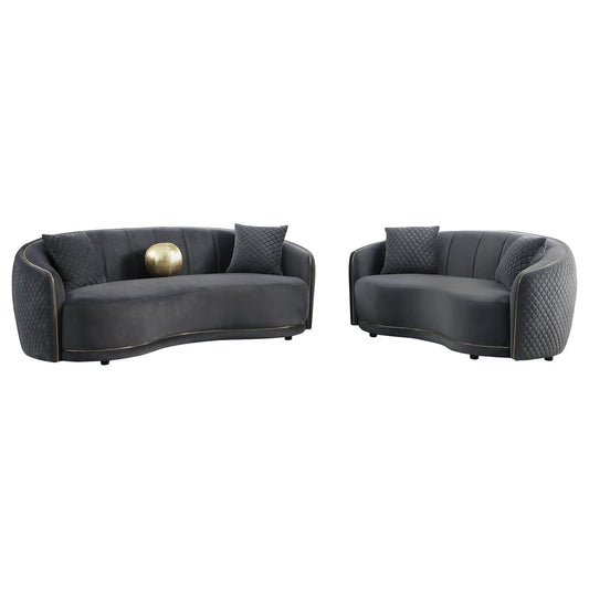 Brookside 2 - piece Velvet Upholstered Sofa Set Dark Grey - Walo Furniture