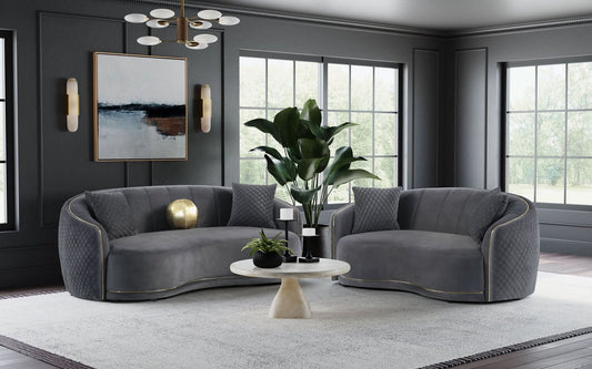 Brookside 2 - piece Velvet Upholstered Sofa Set Dark Grey - Walo Furniture