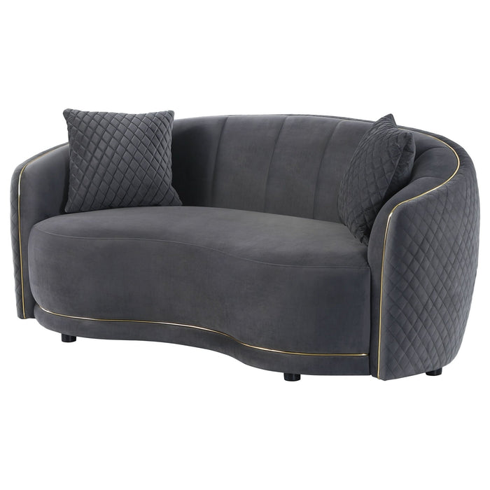 Brookside Velvet Upholstered Curved Loveseat Dark Grey - Walo Furniture