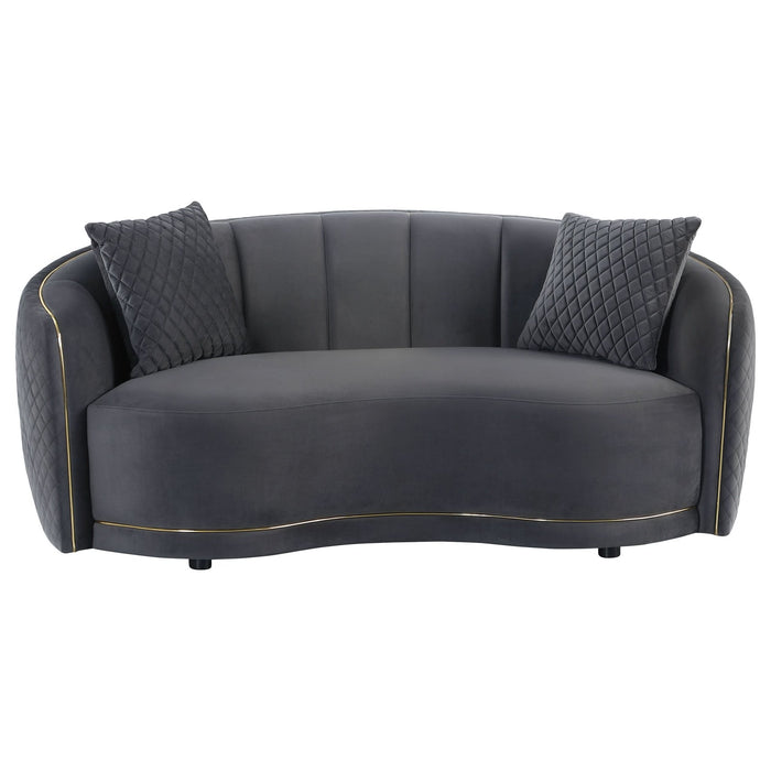 Brookside Velvet Upholstered Curved Loveseat Dark Grey - Walo Furniture