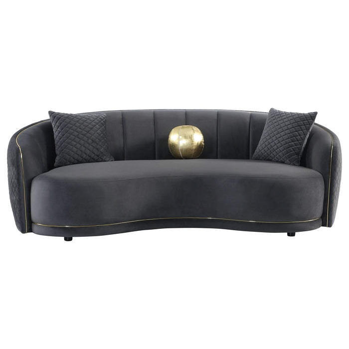 Brookside Velvet Upholstered Curved Sofa Dark Grey - Walo Furniture