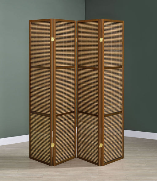 Browning 4 - panel Bamboo Room Divider Folding Screen Walnut - Walo Furniture