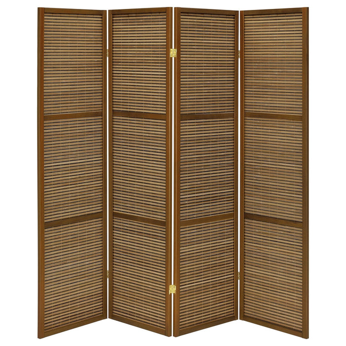 Browning 4 - panel Bamboo Room Divider Folding Screen Walnut - Walo Furniture