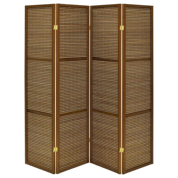 Browning 4 - panel Bamboo Room Divider Folding Screen Walnut - Walo Furniture