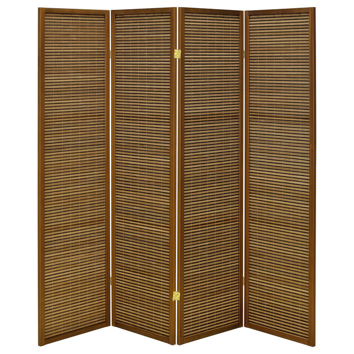 Browning 4 - panel Bamboo Room Divider Folding Screen Walnut - Walo Furniture