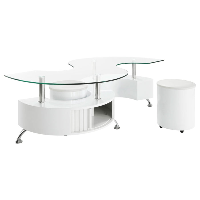 Buckley 3 - piece Coffee Table and Stools Set White High Gloss - Walo Furniture