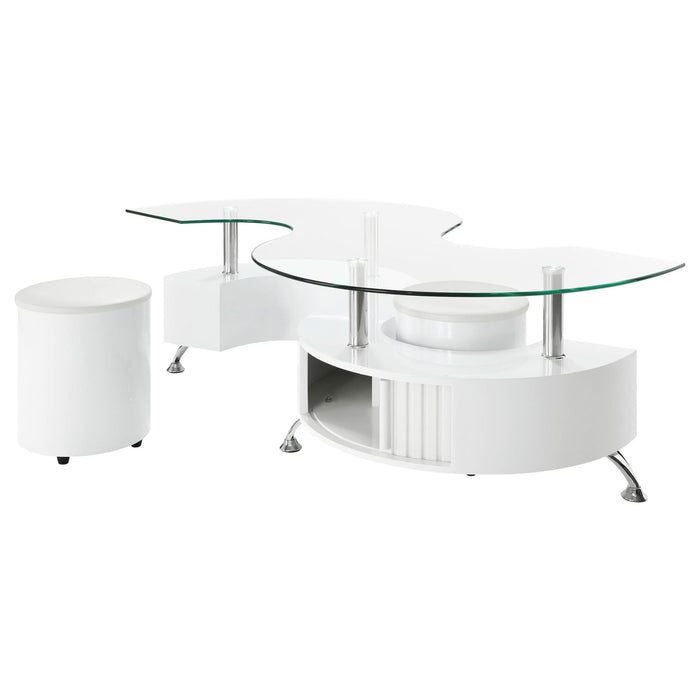 Buckley 3 - piece Coffee Table and Stools Set White High Gloss - Walo Furniture