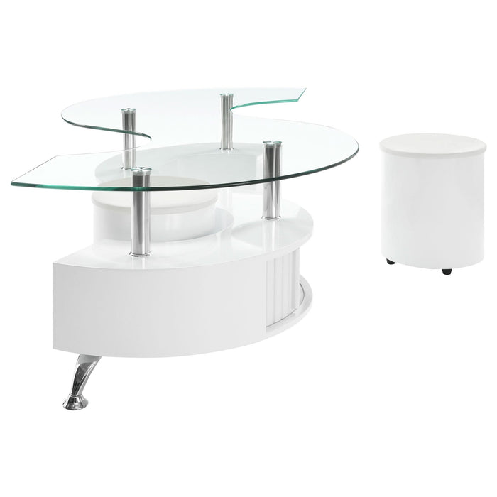 Buckley 3 - piece Coffee Table and Stools Set White High Gloss - Walo Furniture