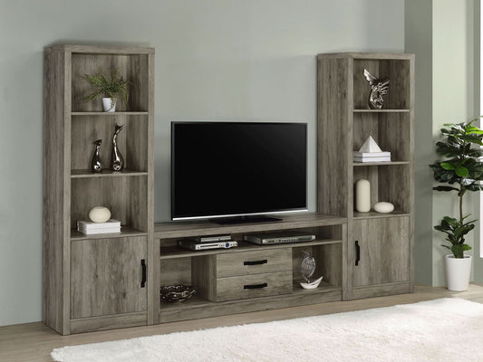 Burke 3 - piece 59" TV Entertainment Center Grey Driftwood - Walo Furniture