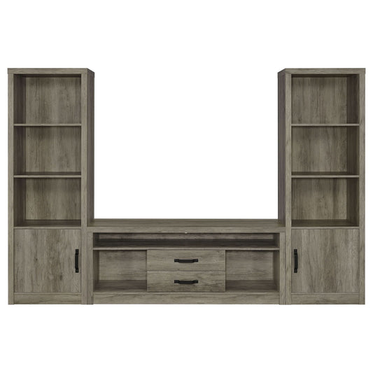 Burke 3 - piece 59" TV Entertainment Center Grey Driftwood - Walo Furniture