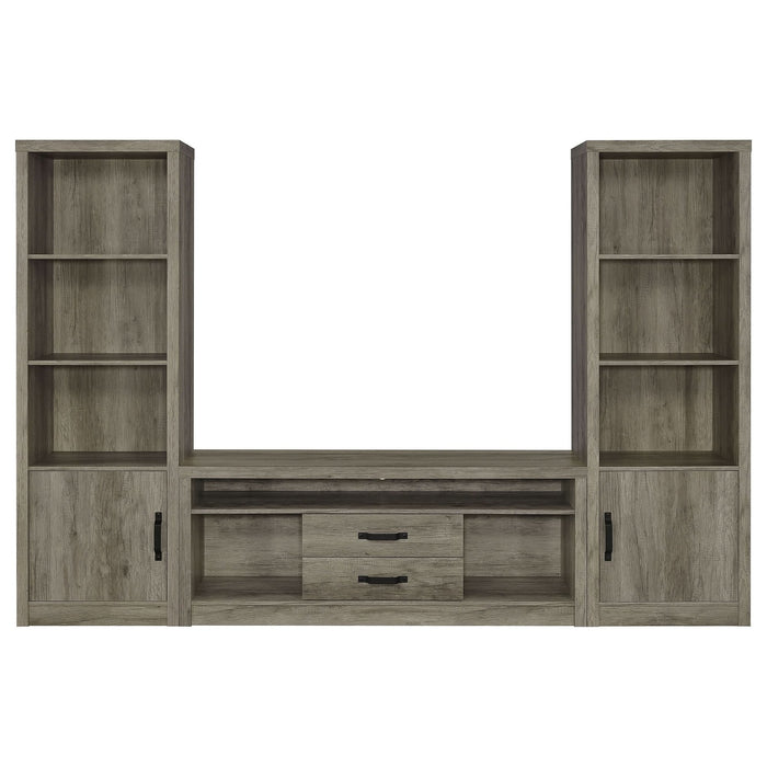 Burke 3 - piece 59" TV Entertainment Center Grey Driftwood - Walo Furniture