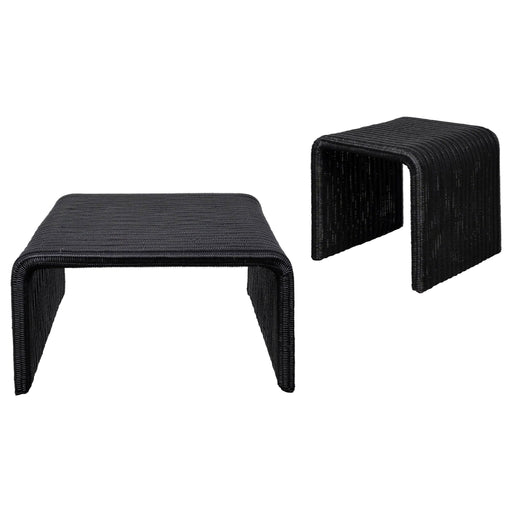 Cahya 2 - piece Rattan Coffee and End Table Set Black - Walo Furniture