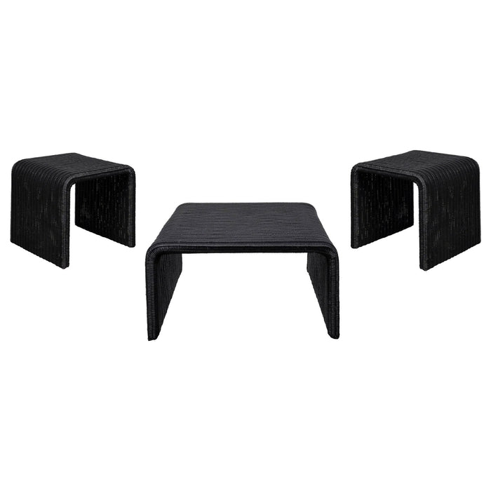 Cahya 3 - piece Rattan Coffee and End Table Set Black - Walo Furniture