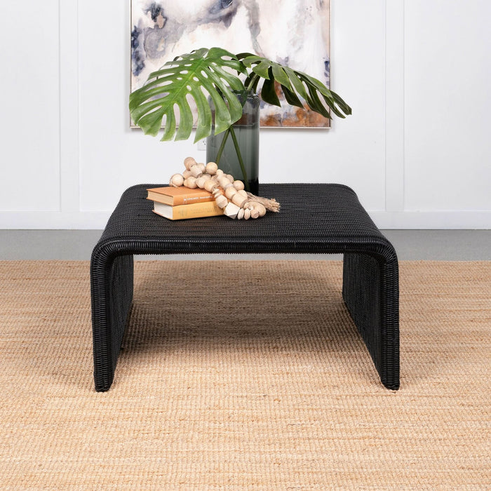 Cahya Woven Rattan Square Coffee Table Black - Walo Furniture