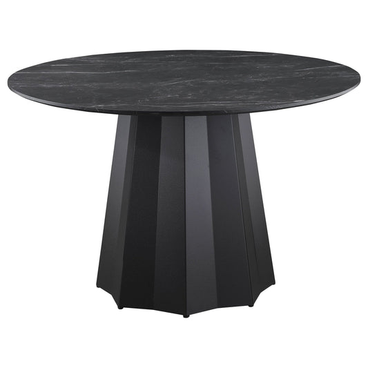 Camden 5 - piece Round Faux Marble Top Dining Table Set Black - Walo Furniture