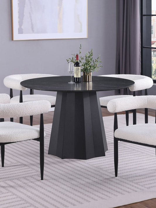 Camden Round 48 - inch Faux Marble Top Dining Table Black - Walo Furniture