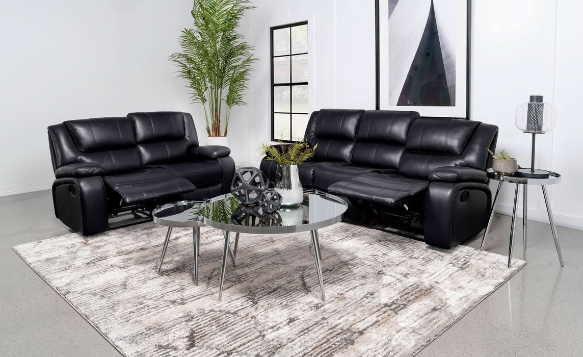 Camila 2 - piece Upholstered Motion Reclining Sofa Set Black - Walo Furniture