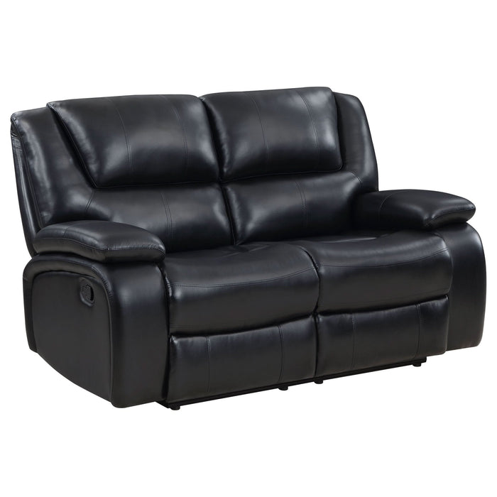 Camila 2 - piece Upholstered Motion Reclining Sofa Set Black - Walo Furniture