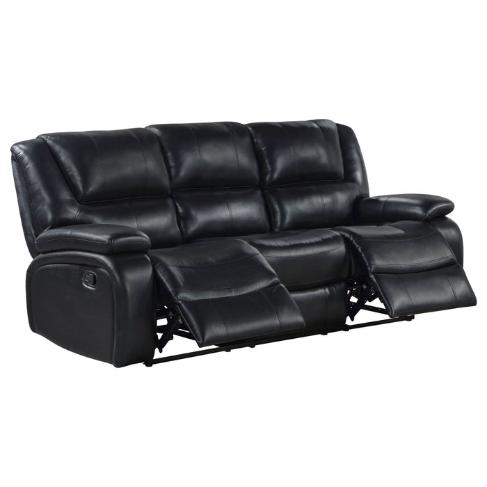 Camila 2 - piece Upholstered Motion Reclining Sofa Set Black - Walo Furniture