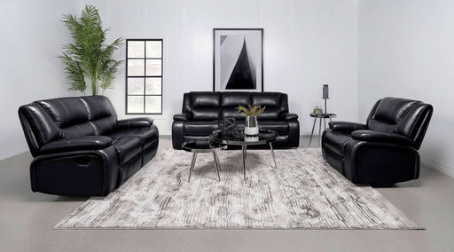 Camila 3 - piece Upholstered Motion Reclining Sofa Set Black - Walo Furniture