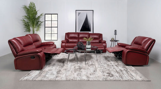 Camila 3 - piece Upholstered Reclining Sofa Set Red - Walo Furniture