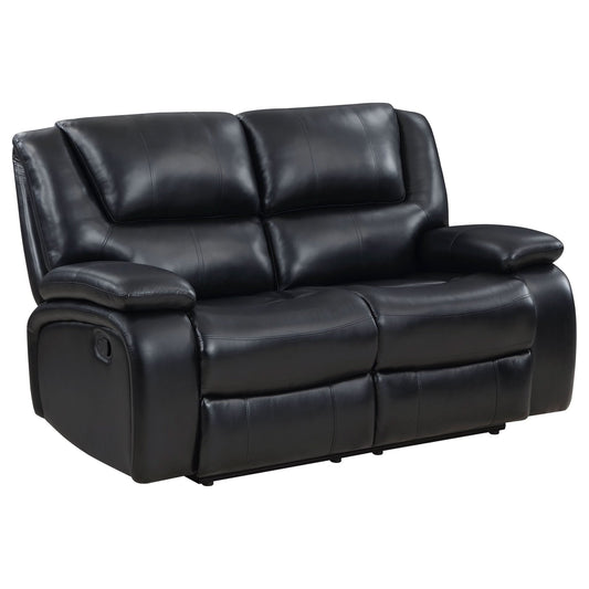 Camila Upholstered Motion Reclining Loveseat Black - Walo Furniture