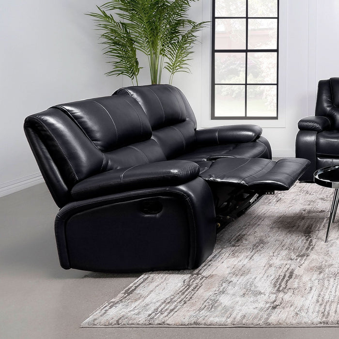 Camila Upholstered Motion Reclining Loveseat Black - Walo Furniture