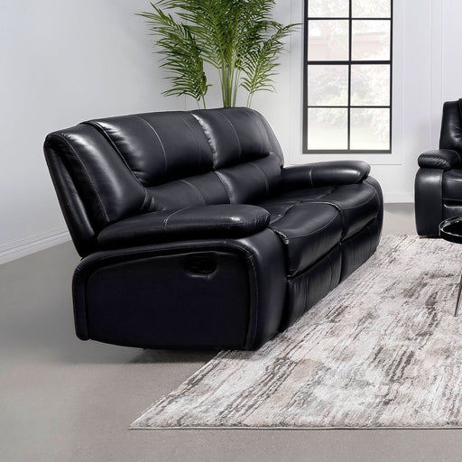 Camila Upholstered Motion Reclining Loveseat Black - Walo Furniture