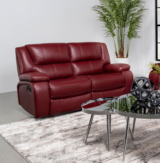 Camila Upholstered Motion Reclining Loveseat Red - Walo Furniture