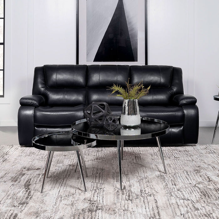 Camila Upholstered Motion Reclining Sofa Black - Walo Furniture