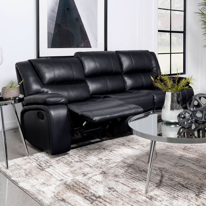 Camila Upholstered Motion Reclining Sofa Black - Walo Furniture