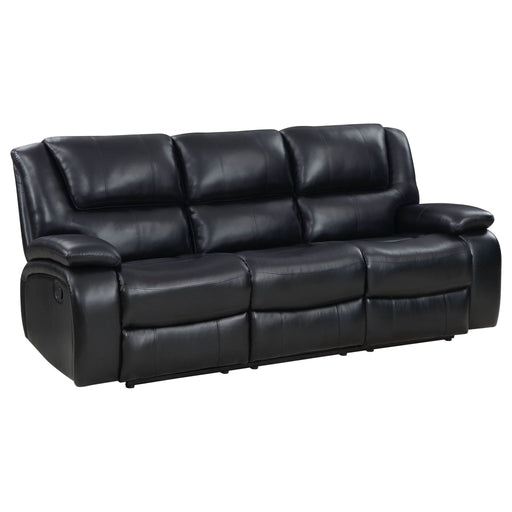 Camila Upholstered Motion Reclining Sofa Black - Walo Furniture