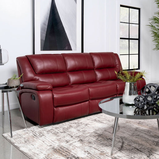 Camila Upholstered Motion Reclining Sofa Red - Walo Furniture