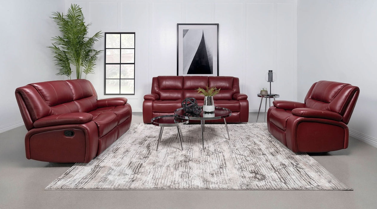 Camila Upholstered Motion Reclining Sofa Red - Walo Furniture