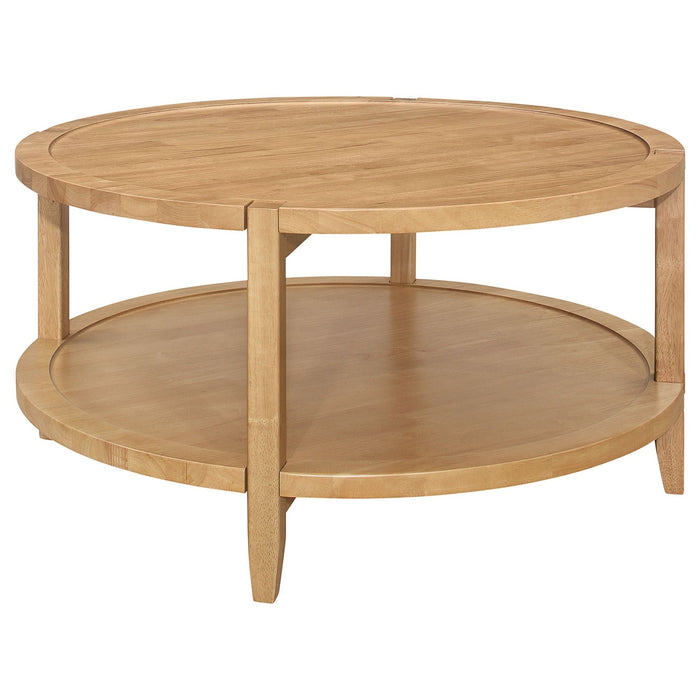 Camillo Round Solid Wood Coffee Table Maple Brown - Walo Furniture