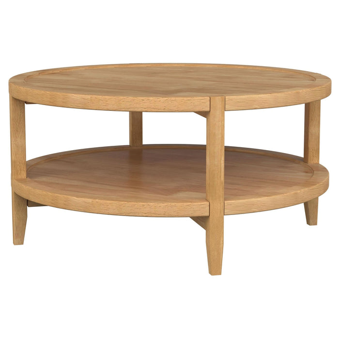 Camillo Round Solid Wood Coffee Table Maple Brown - Walo Furniture