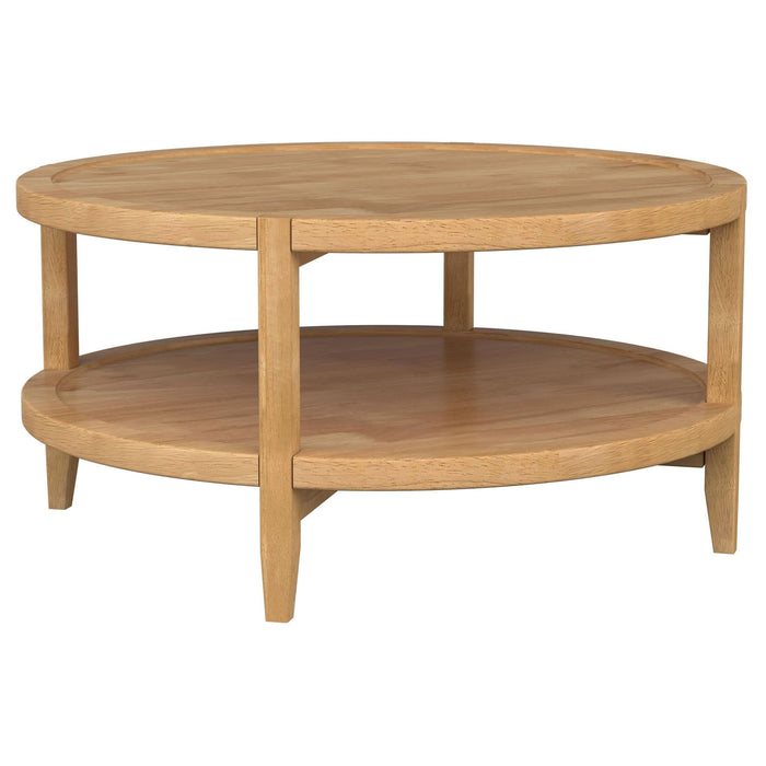 Camillo Round Solid Wood Coffee Table Maple Brown - Walo Furniture