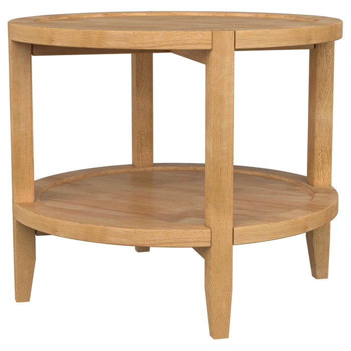 Camillo Round Solid Wood Side End Table Maple Brown - Walo Furniture