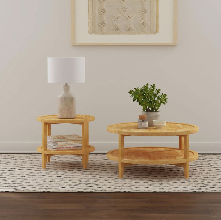 Camillo Round Solid Wood Side End Table Maple Brown - Walo Furniture