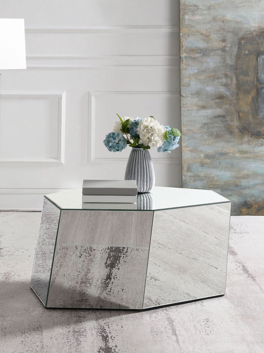 Capella Mirrored Abstract Geometric Coffee Table Silver - Walo Furniture