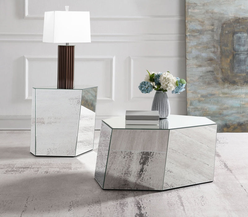 Capella Mirrored Abstract Geometric Coffee Table Silver - Walo Furniture