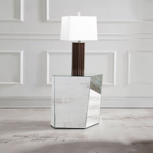 Capella Mirrored Abstract Geometric End Table Silver - Walo Furniture