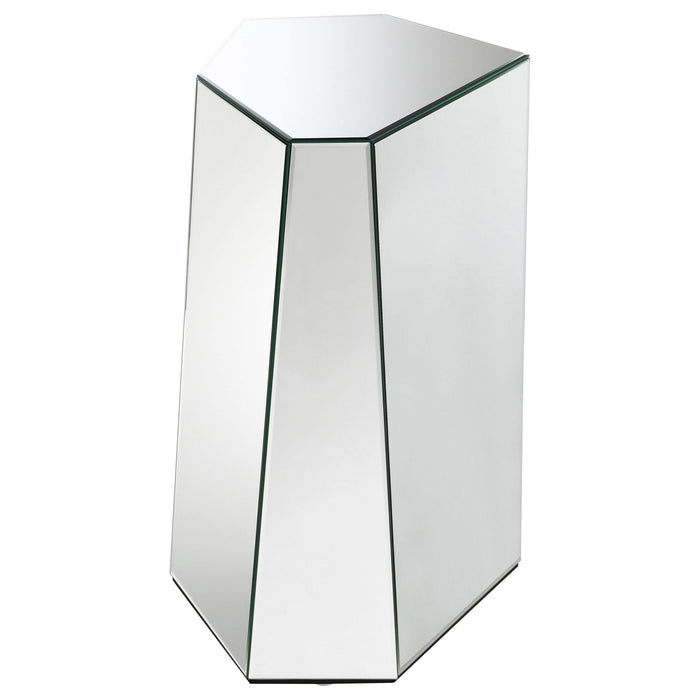 Capella Mirrored Abstract Geometric End Table Silver - Walo Furniture