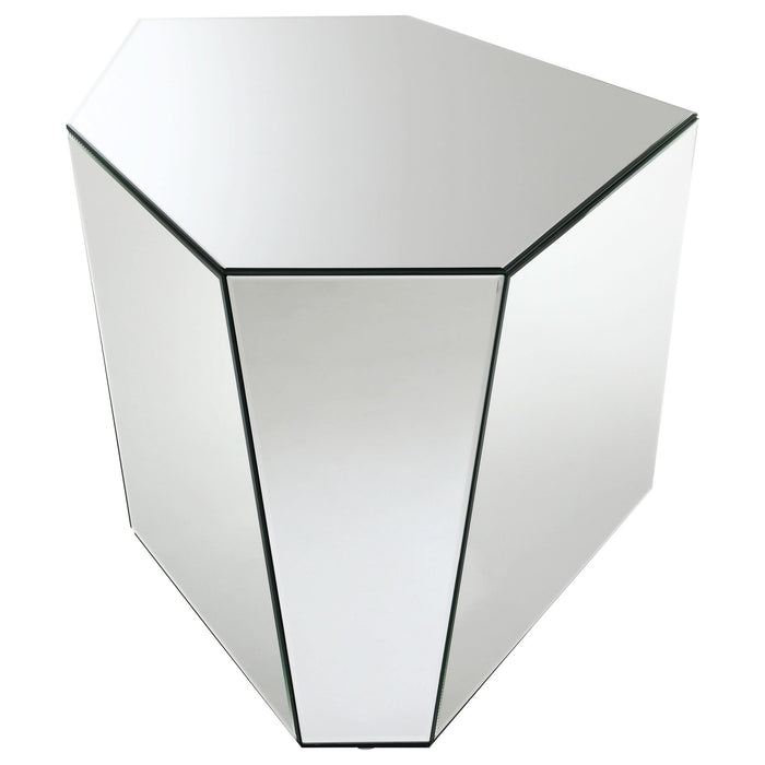 Capella Mirrored Abstract Geometric End Table Silver - Walo Furniture