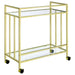 Cara 2 - tier Rectangular Glass Shelf Metal Bar Cart Brass - Walo Furniture