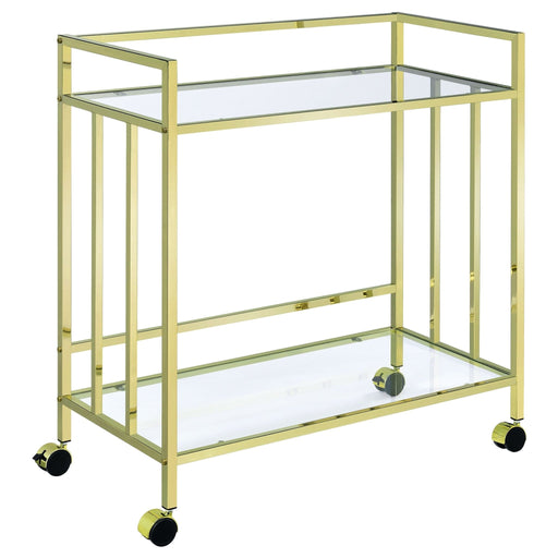 Cara 2 - tier Rectangular Glass Shelf Metal Bar Cart Brass - Walo Furniture