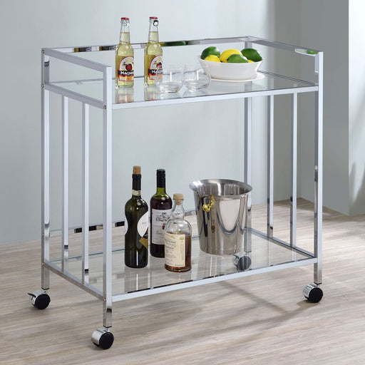 Cara 2 - tier Rectangular Glass Shelf Metal Bar Cart Chrome - Walo Furniture